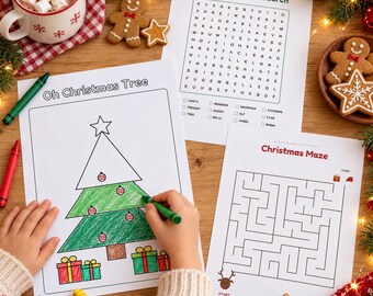 Kids Christmas Activity Pack Printable, Christmas Colouring Pages, Word Search, Maze, Dot to Dot, Kids Activity Book
