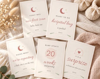 Pregnancy Milestone Cards Printable, Bump Week Cards, Pregnancy Announcement, Baby Bump Photo Prop, Blush Boho Pregnancy Journey Cards
