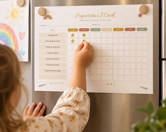 Kids Reward Chart Printable Bundle, Chore Chart for Kids, Sticker Star Chart, Reward Vouchers, Boho Toddler Behaviour Chart, A4 & US Letter