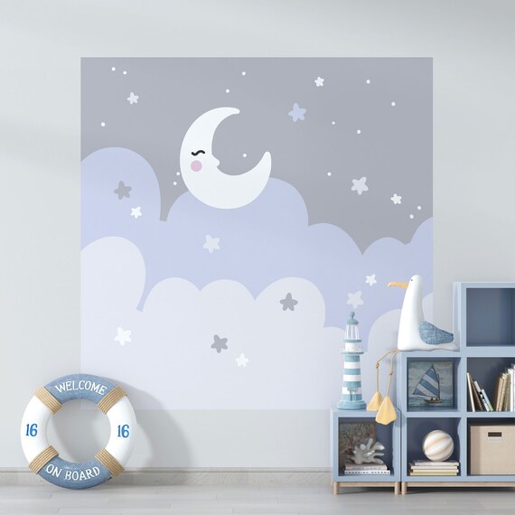 Night Sky Wall Sticker Nursery Wall Decal Moon and Stars - Etsy