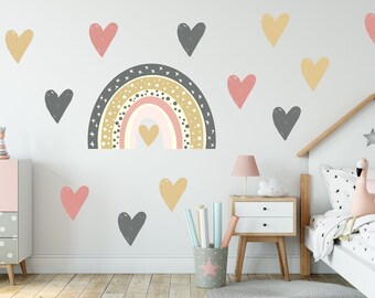 Large Rainbow Heart Wall Decals: Boho Nursery Decor