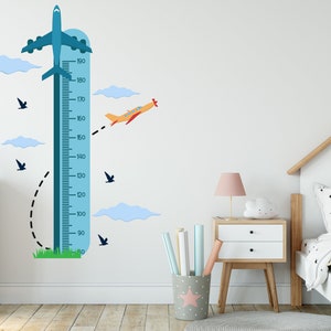 Großes blaues Flugzeug-Höhen-Diagramm-Wand-Aufkleber Kinder-Messen-Aufkleber Wand-Wachstums-Diagramm-Aufkleber Höhen-Diagramm für Babys Großes Aufkleber