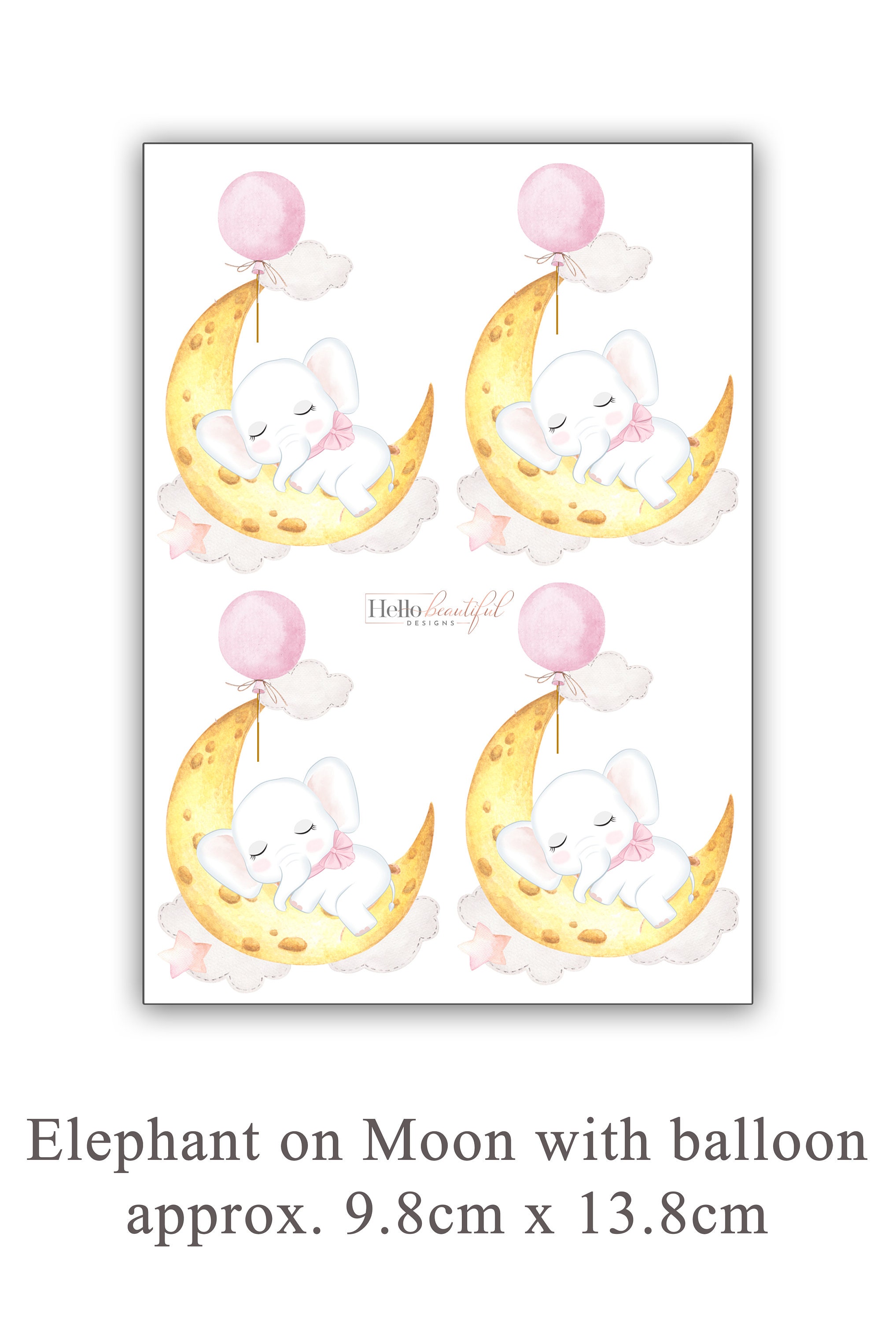 Déco Murale Tissu Éléphant Bébé – Lune Et Étoiles – Autocollant Amovible