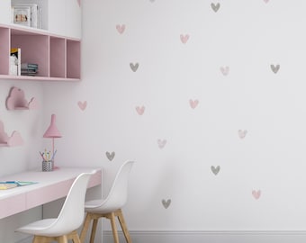 Pink Grey Watercolour Heart Wall Sticker Nursery Wall Sticker Girl Wall Sticker kid Room Nursery Wall Decal Girl Wallpaper Sticker Pink Girl