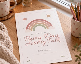 Rainy Day Activity Pack for Kids, Printable Mazes, Word Search, Dot to Dot, Kids Activity Book, Ages 4 to 8, Boho, A4 & US Letter