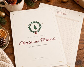 Christmas Planner Printable, Boho Holiday Organiser, Gift List, Budget, Menu & Cooking Timeline, Card List, Kids Wish List, A4 Letter