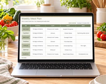 Meal Planner Spreadsheet with Auto Shopping List, Weekly Meal Plan Template for Google Sheets & Excel, Family Recipe Organiser, Grocery List