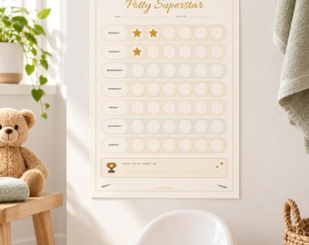 Potty Training Chart Printable, Toilet Training Sticker Chart, Potty Reward Certificate, 30 Step Chart, Boho Toddler Kit, A4 & US Letter