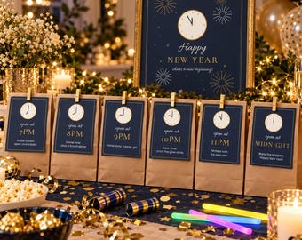 New Years Eve Party Printables, NYE Countdown Bag Tags, Resolution Cards, Kids Time Capsule, New Year Sign, Family New Year Games