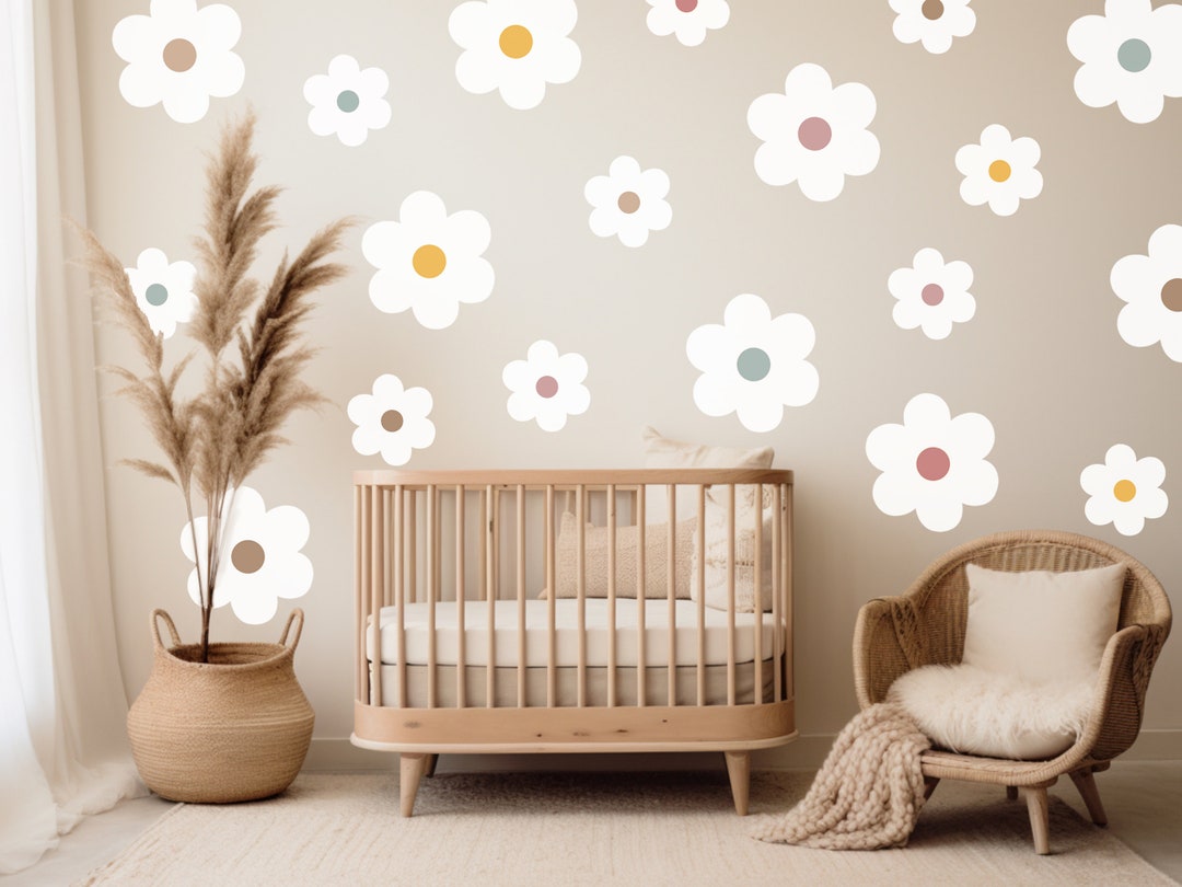 Daisy Flower Wall Decals: Boho Nursery Decor, Mix Sized Set - Etsy