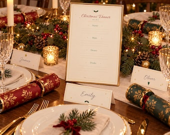 Christmas Dinner Table Printables, Place Cards, Christmas Menu, Conversation Cards, Cracker Jokes, Table Sign, Christmas Table Decor