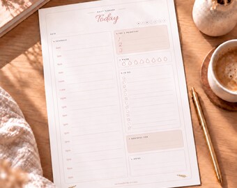 Undated Daily Planner Printable, Boho Weekly Planner, Monthly Overview, Habit Tracker, Goal Planner, Blush A4 A5 US Letter PDF