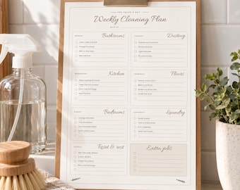 Cleaning Schedule Printable, Minimalist Weekly Cleaning Checklist, Daily Monthly Deep Clean, Family Chore Chart, A4 US Letter PDF