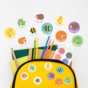 Pegatinas de animales del bosque, pegatinas de maestros, pegatinas de aula, pegatinas de escuela primaria, premios de maestros, regreso a la escuela, pegatina de juego de palabras escolar