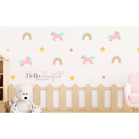 Unicorn Rainbow Wall Decals: A4 Nursery Stickers