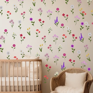 Floral Wall Decals: Boho Meadow Flower Stickers, Nursery Decor