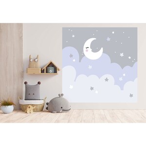 Night Sky Wall Sticker, Nursery Wall Decal, Moon and Stars, Kid's ...