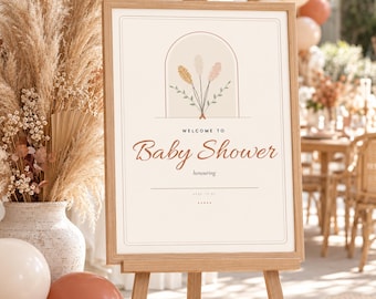 Boho Baby Shower Decorations Printable, Oh Baby Banner, Welcome Sign, Invitation, Tent Cards, Favour Tags, Terracotta Pampas Decor