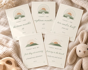 Toddler Milestone Cards Printable, 13 Months to 3 Years Photo Cards, Toddler Firsts, Sage Boho Milestone Cards, First Birthday Gift
