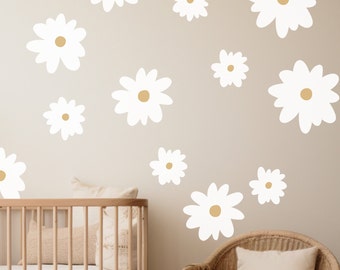 White Daisy Wall Pegatinas Flor Vivero Decoración Chica Dormitorio Pared Calcomanías Florales Daisy Girl Sala de Juegos Pegatinas de Pared Daisy Pegatinas