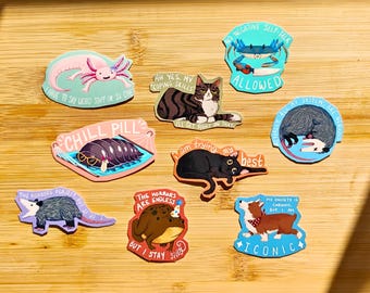 Funny Animal Vinyl Stickers: 2 in & waterproof