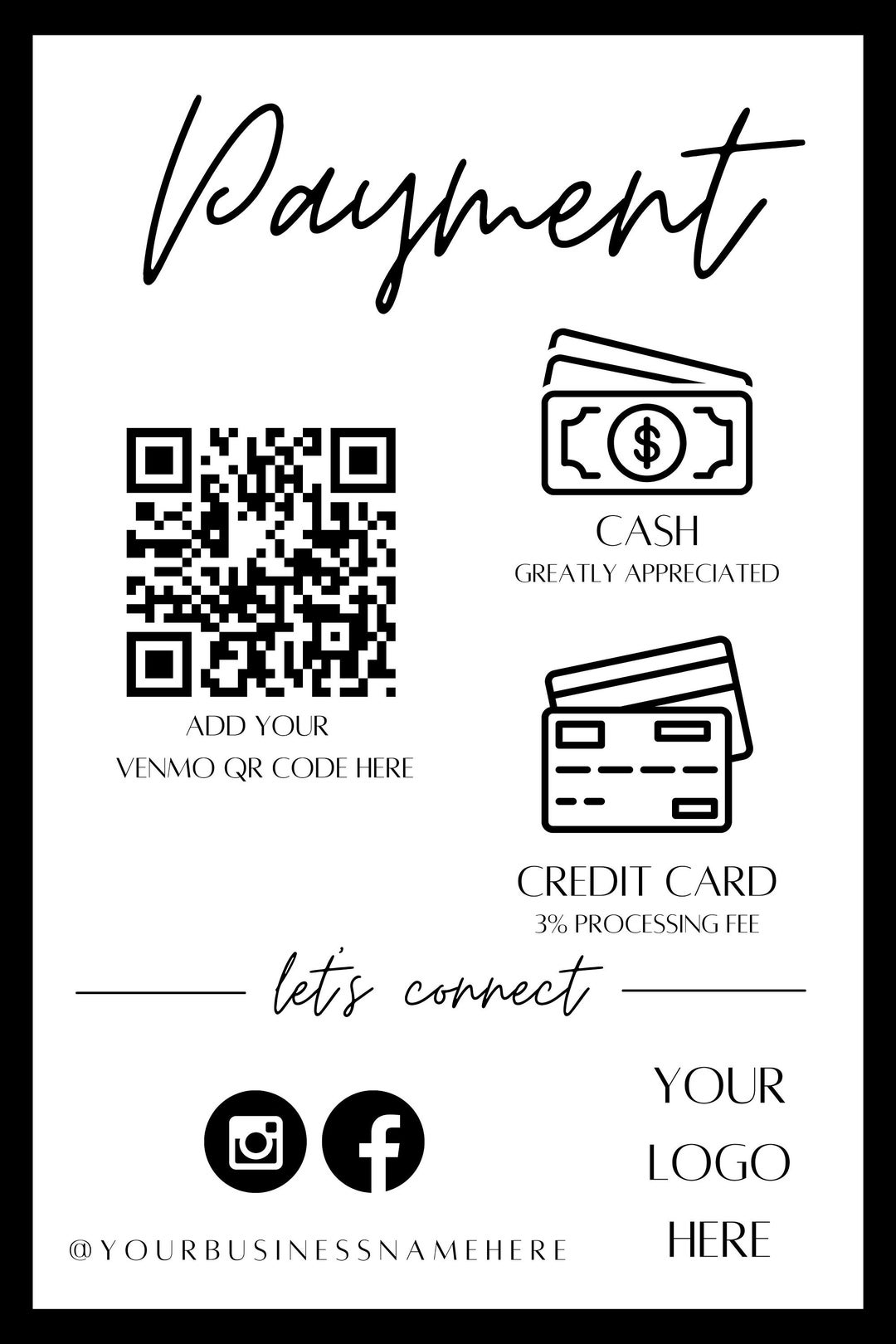 Lash Extension Payment Sign Template Etsy