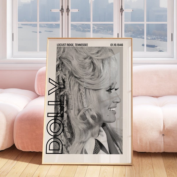 Affiche de Dolly Parton, noir et blanc, photographie vintage, impression de Dolly Parton, Art mural rétro, affiche féministe, imprimable, téléchargement numérique