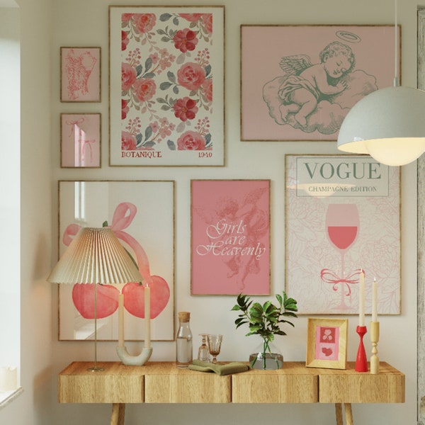 Coquette Room Decor Set Impressions numériques Télécharger, Ensemble d’impression murale éclectique, Preppy Wall Art, Coquette Maximalist Decor, Trendy Pink Room Decor
