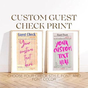 Custom Guest Check Poster Print, College Dorm Posters, Guest Check Poster, Drink Bar Print, Retro Guest Check Print, Preppy Posters