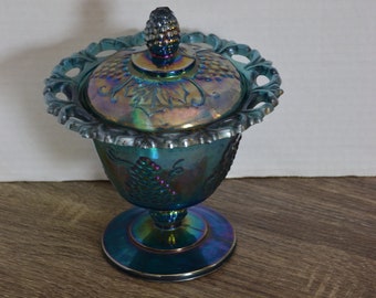Blue Carnival Glass Compote Dish
