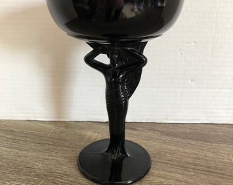 RARE L.E. Smith Black Amethyst Glass Compote Dish