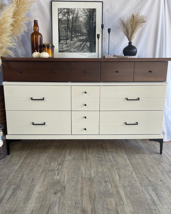white dresser brown top Wedington XL Dresser  RusticHome-Furniture