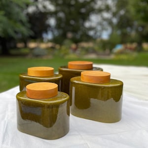 Vintage Baldelli for Raymor Ceramic Kitchen Canisters: Green Glazed Set