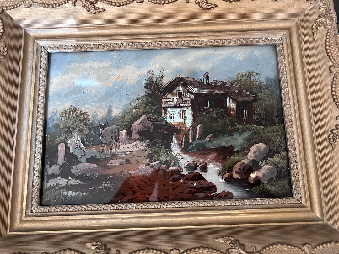 EU Klerk Signed Reverse Painting on Glass Antique in Frame Etsy