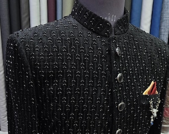 Black All Over Embroidered Sherwani for Men | Custom Made Groom Wear Paridhan Tailors