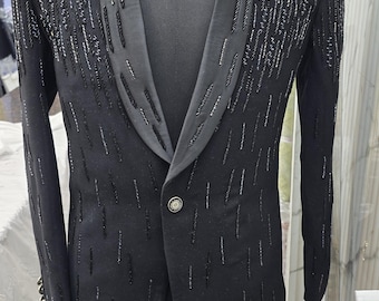 Luxury Gothic Prom Suit for Men | Black Embroidered Tuxedo | Rockstar Wedding Blazer
