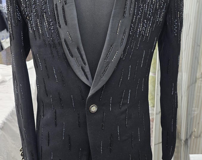 Luxury Gothic Prom Suit for Men | Black Embroidered Tuxedo | Rockstar Wedding Blazer