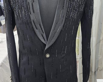 Luxury Gothic Prom Suit for Men | Black Embroidered Tuxedo | Rockstar Wedding Blazer