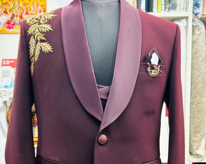 Wine Color Suit for Groom – Custom 3 Piece Suit Set