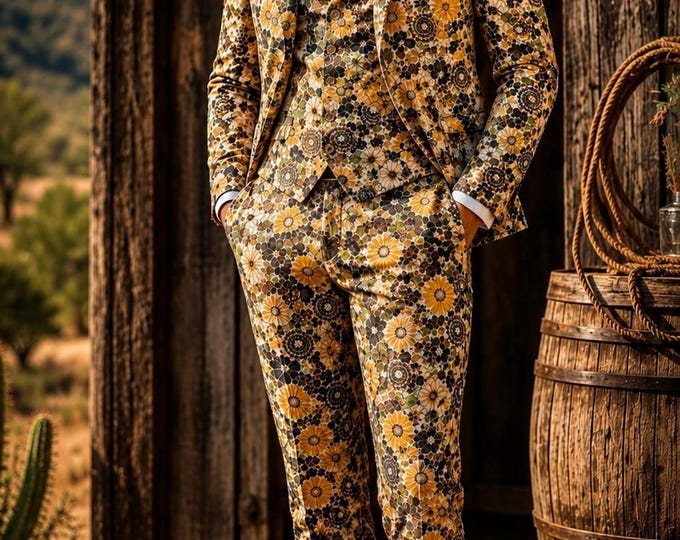 Printed Suit Men Custom Gemini Zodiac Set, Navy Blue Jacquard Tuxedo, Formal Wear