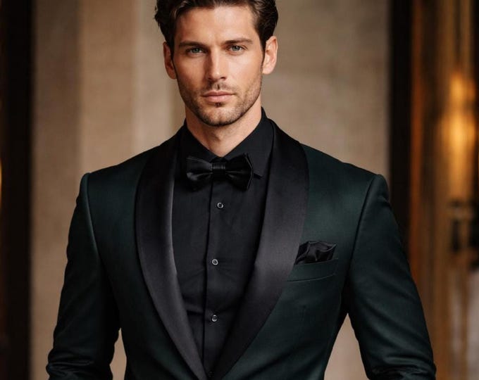 Forest Green Tuxedo Men, Custom Wedding Suit, Prom Outfit, Slim Fit Bespoke