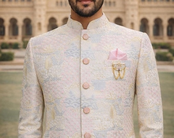 Ivory Embroidered Jodhpuri Suit for Men – Royal Bandhgala Wedding Groom Ensemble