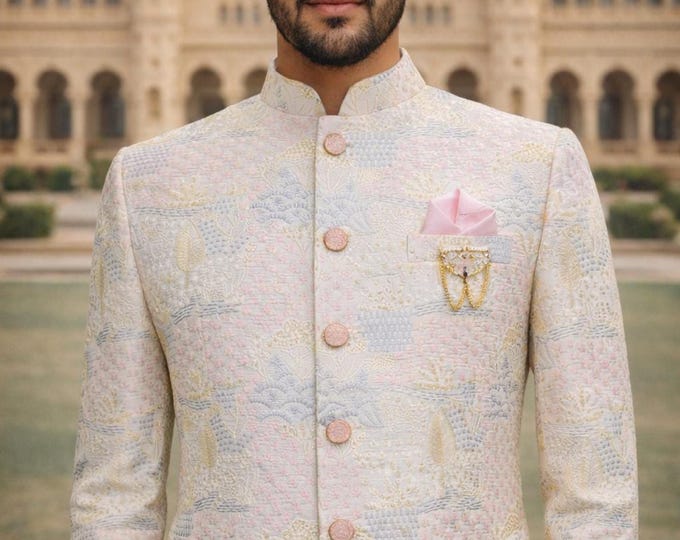 Ivory Embroidered Jodhpuri Suit for Men – Royal Bandhgala Wedding Groom Ensemble