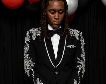 Men's Black Rhinestone Suit | Handmade Crystal Embellished Tuxedo, Prom, Wedding Menswear