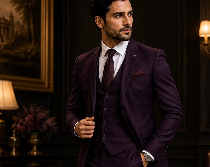 Dark Plum 3 Piece Suit for Mens, Slim Fit, Custom Bespoke