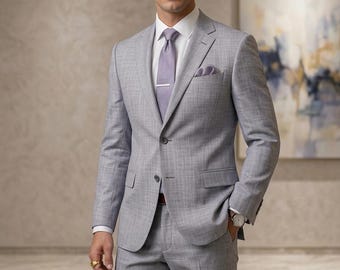 Custom Linen Blend Suit | Lavender Mist Wedding Groom Prom Wear