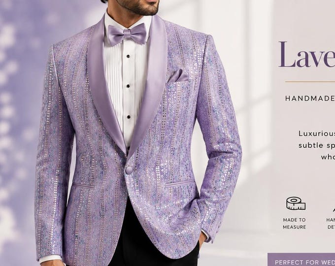 Lavender Luxe Embroidered Tuxedo Jacket for Men, Groom, Prom Night | Bespoke Shawl Lapel Dinner Blazer