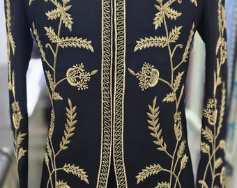 Black Jodhpuri Suit, Embroidered Formal Groom Outfit, Tailored
