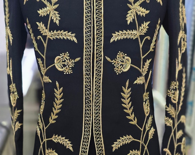 Embroidered Black Bandhgala Suit – Indian Wedding Jodhpuri
