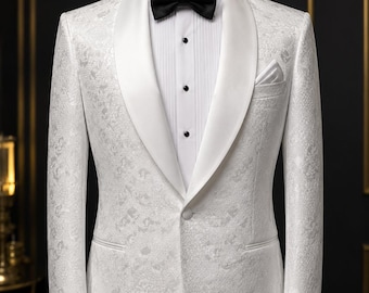 Ivory Tuxedo for Men, Jacquard Suit for Groom, Wedding, Prom Jacket